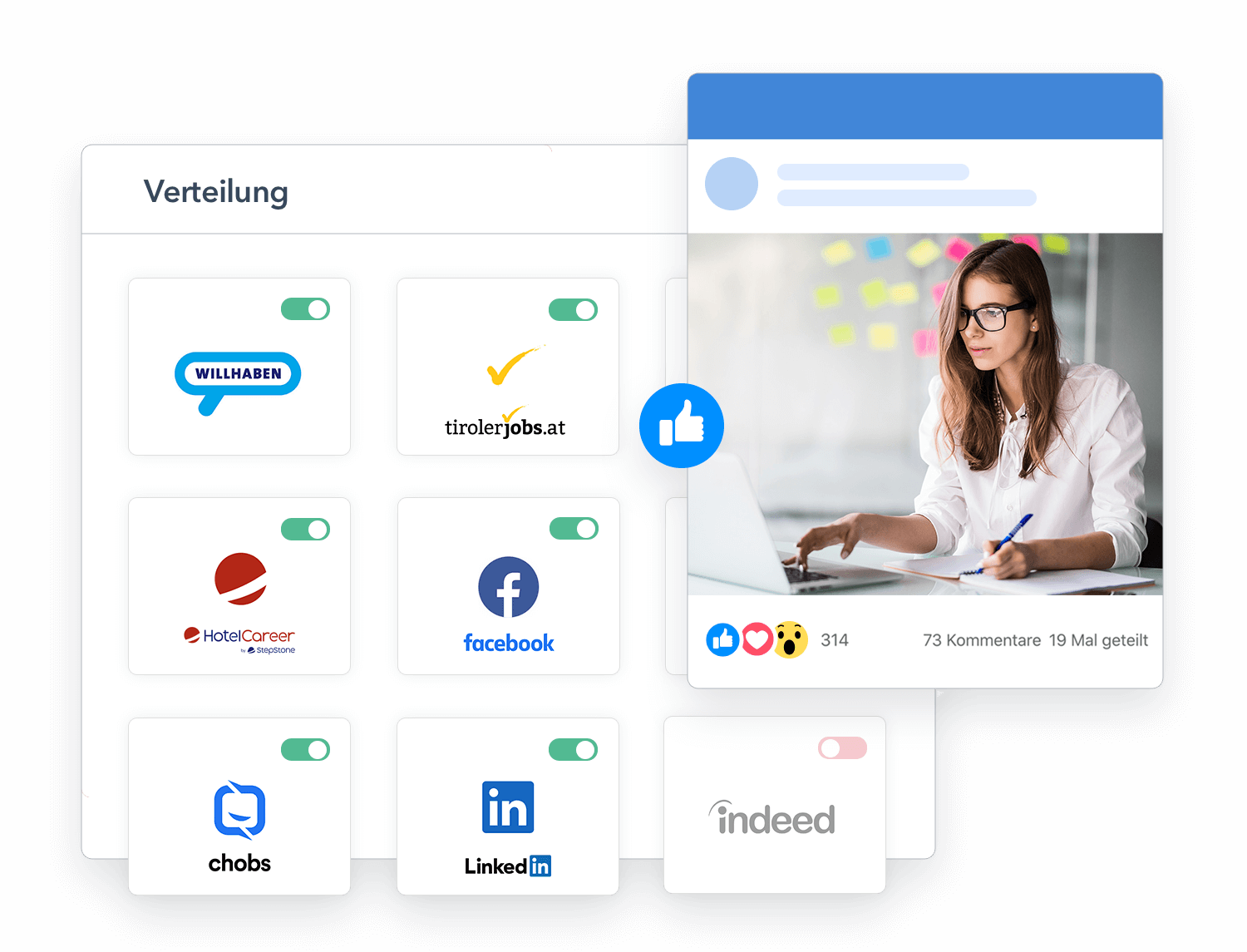 Mehr Reichweite bei Jobausschreibungen in Tirol durch Verteilung auf Jobbörsen und Social Media.